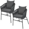 Juskys Rope Stühle 2er Set - Gartenstühle mit Seilgeflecht & Polster - wetterfester & bis 160 kg belastbar - Stahl mit Pulverbeschichtung - Dunkelgrau