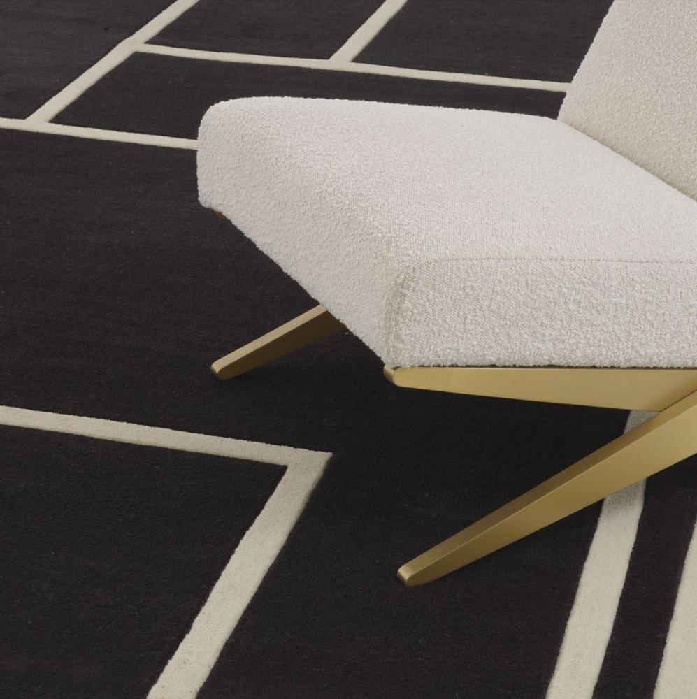 Casa Padrino Luxus Teppich Schwarz / Cremefarben 300 x 400 cm - Handgetufteter Wohnzimmer Teppich aus 100% Neuseeland Wolle - Luxus Qualität Bild 1