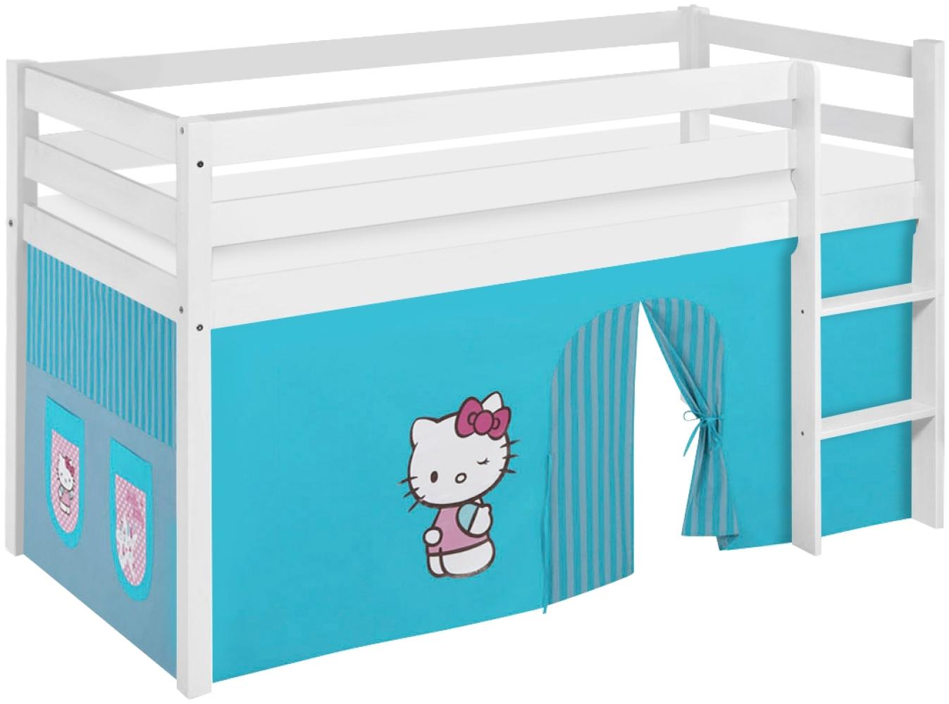 Lilokids 'Jelle' Spielbett 90 x 200 cm, Hello Kitty Türkis, Kiefer massiv, mit Vorhang Bild 1