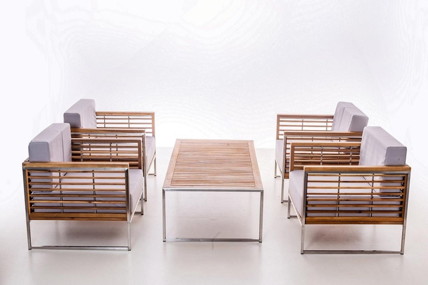Luxus Premium Garten Lounge SET 4 Sessel +1 Tisch Gartenmöbel Edelstahl+Akazienholz Bild 1