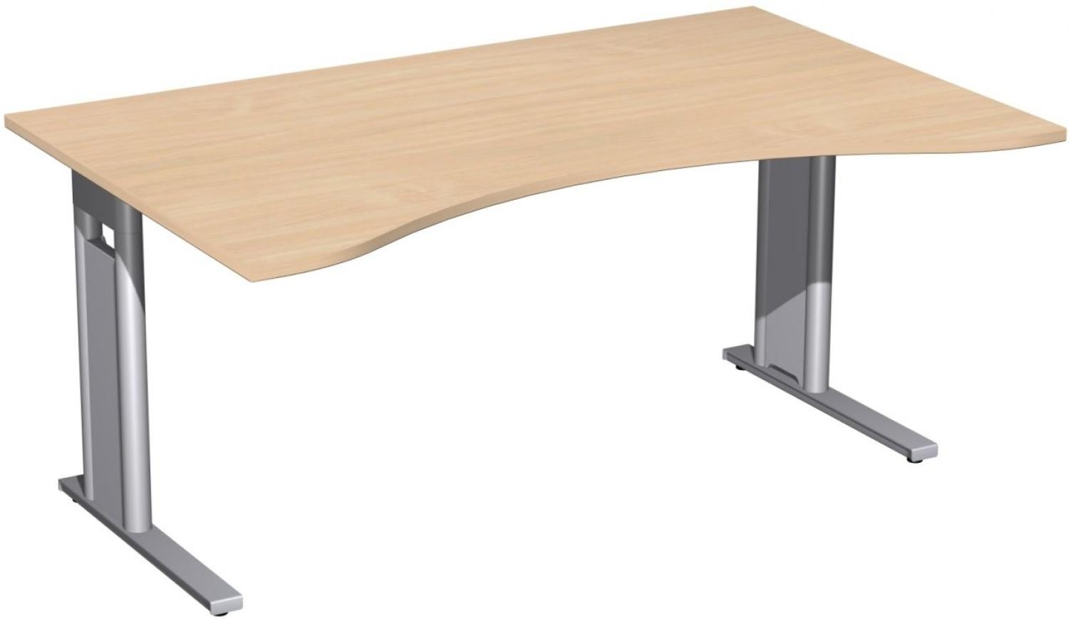 Schreibtisch 'C Fuß Pro' Ergonomieform, feste Höhe 160x100cm, Buche / Silber Bild 1
