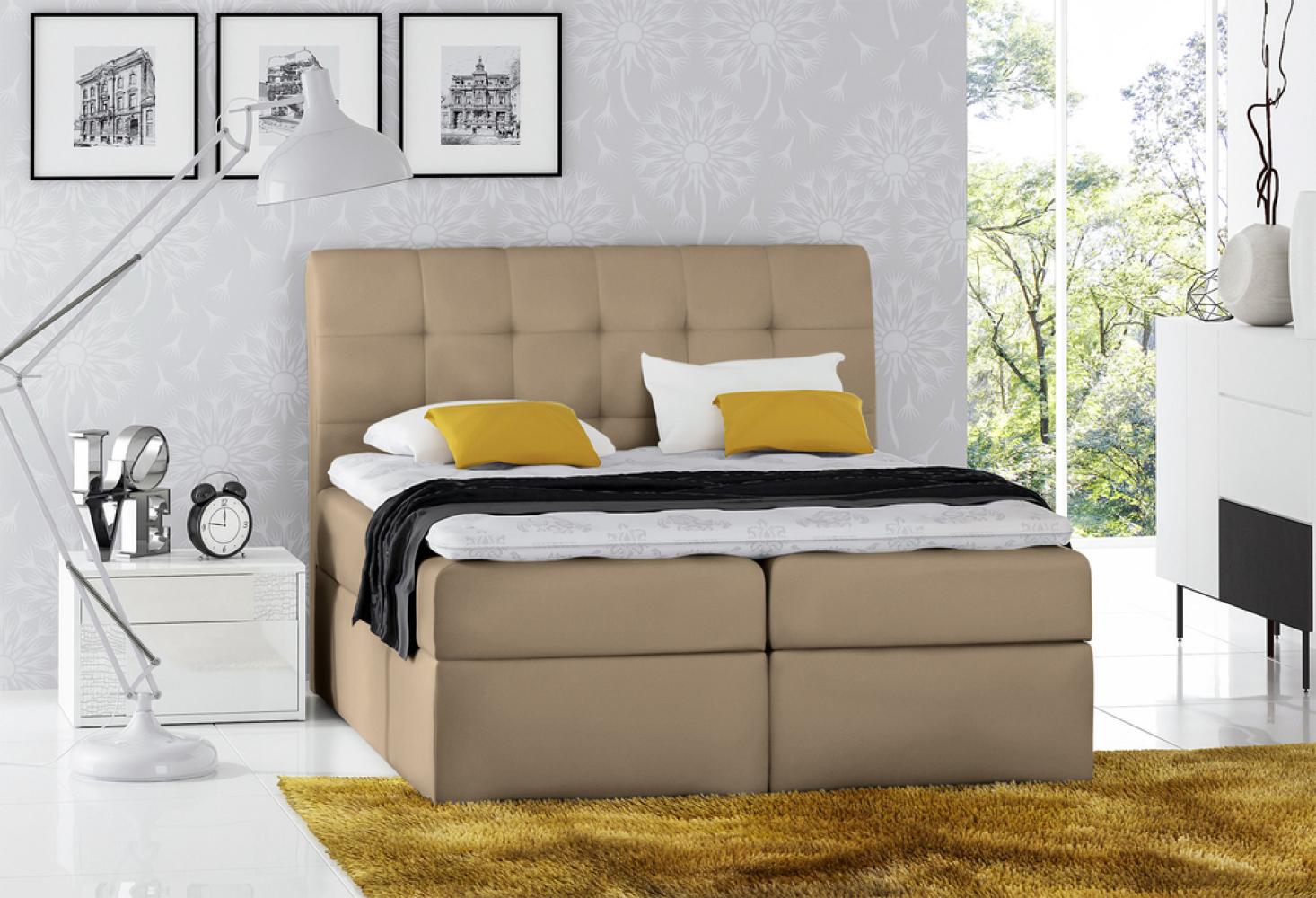 Stylefy 'Bagira' Boxspringbett Velours Creme 140 x 200 cm Bild 1