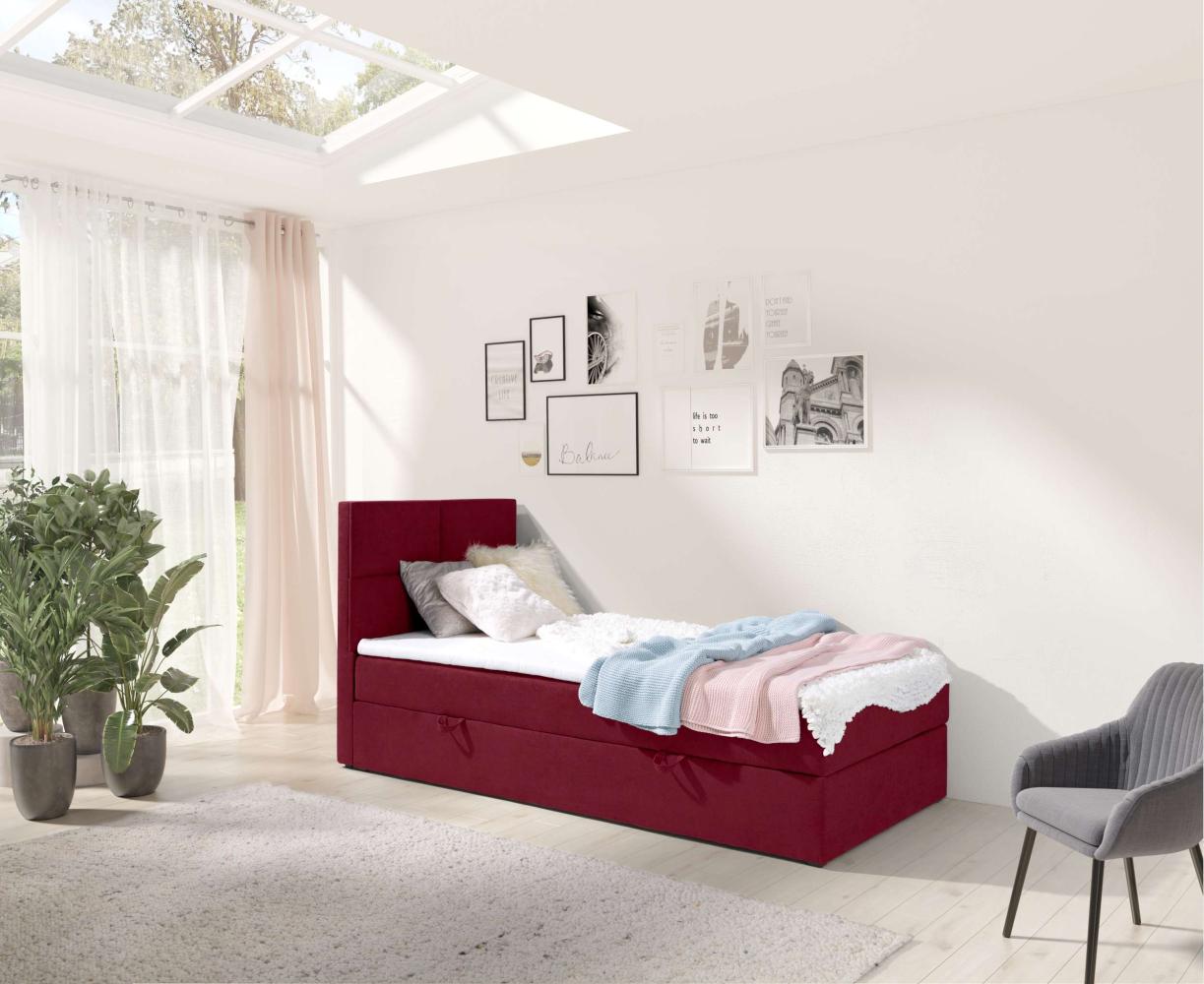 99rooms Larni Boxspringbett Velours KRONOS Rot 70x200 cm Bild 1