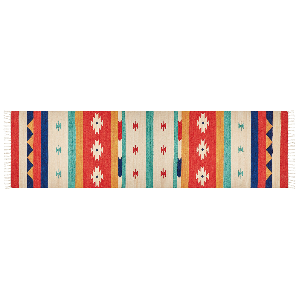 Kelim Teppich Baumwolle mehrfarbig 80 x 300 cm geometrisches Muster Kurzflor MARGARA Bild 1
