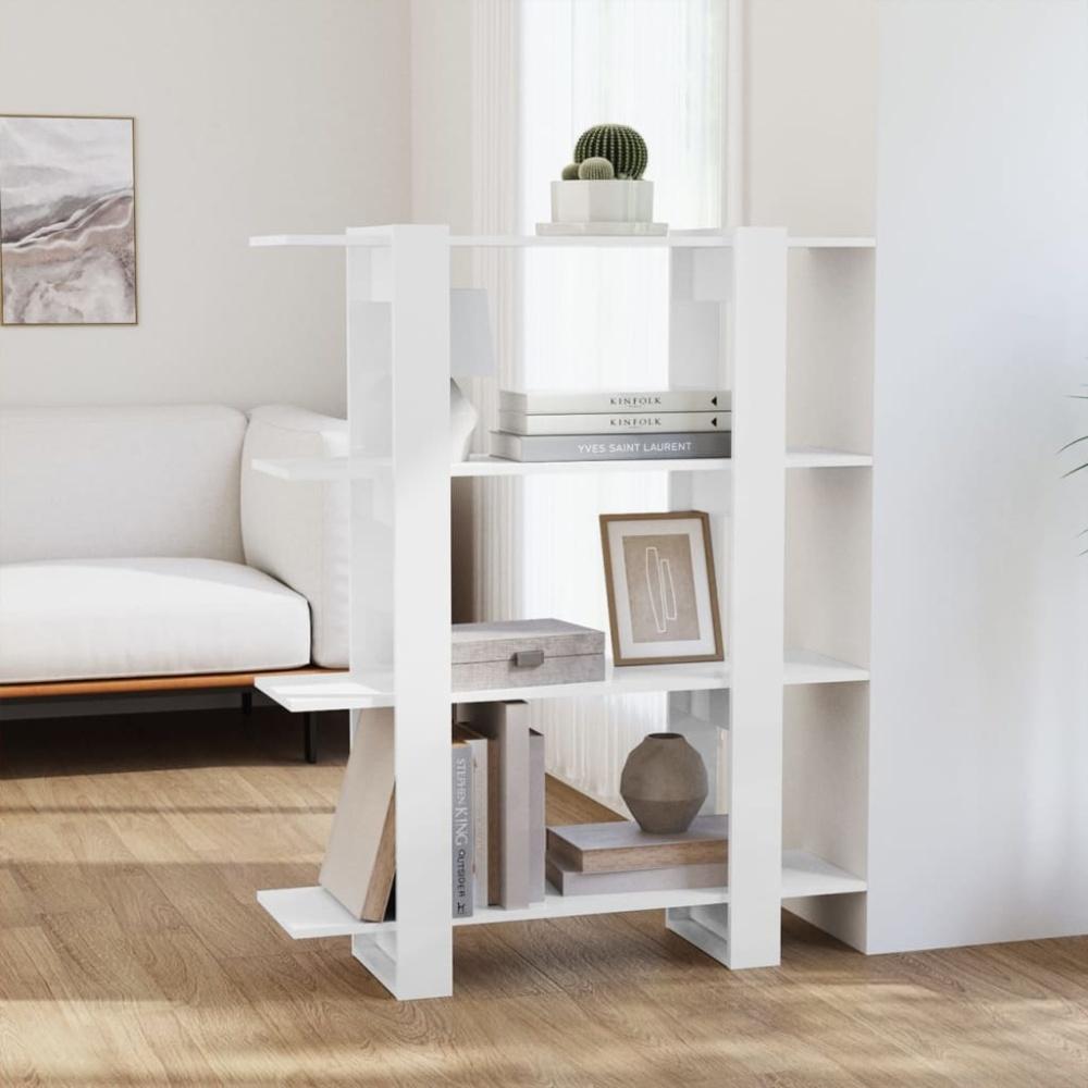 Bücherregal/Raumteiler Hochglanz-Weiß 100x30x123,5 cm Bild 1