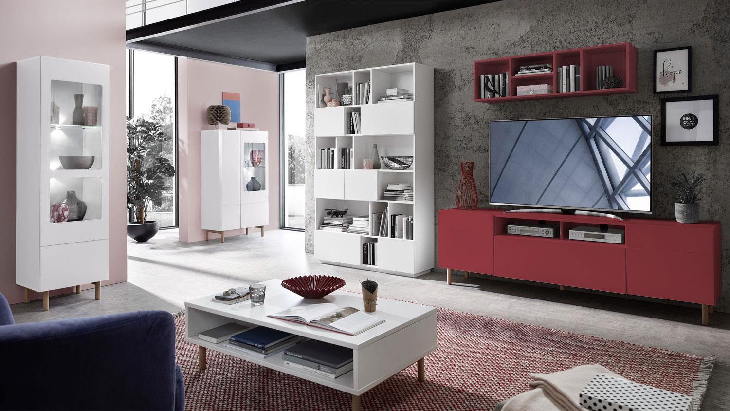 Innostyle 'Kazo' Wohnwand mit TV-Lowboard und Wandregal, modern rot matt Bild 1