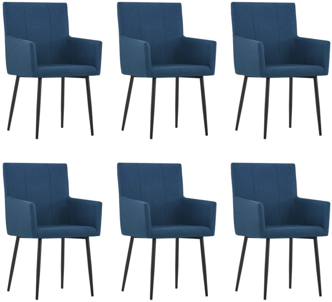 vidaXL Esszimmerstühle mit Armlehnen 6 Stk. Blau Stoff Bild 1