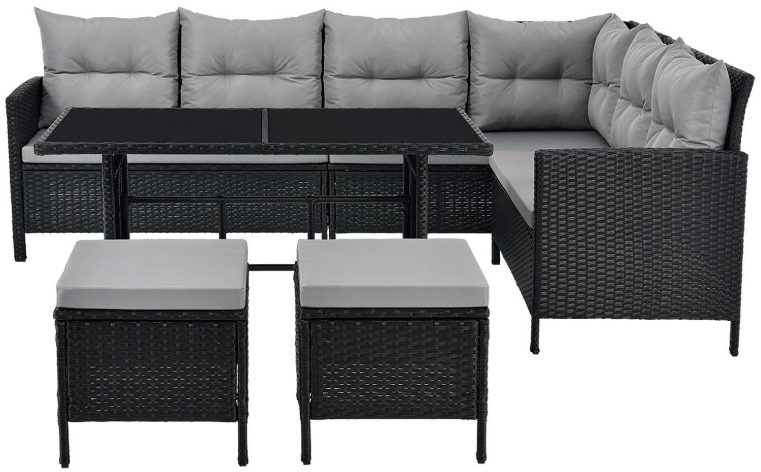 Juskys 'Manacor' Gartenlounge mit Sofa, Tisch, 2 Hocker & Kissen, bis 7 Personen, Polyrattan, schwarz/grau, 80 x 228 x 178 cm Bild 1