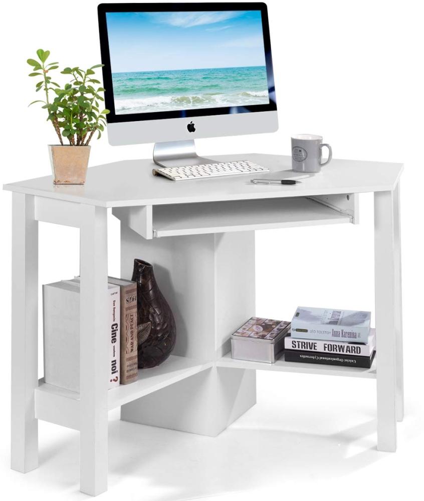 COSTWAY Schreibtisch Computerschreibtisch Computertisch Eckschreibtisch Winkelschreibtisch Bürotisch Corner Table Ecktisch Arbeitstisch Tastaturauszug 120 x 60 x 76,5cm Weiss Bild 1