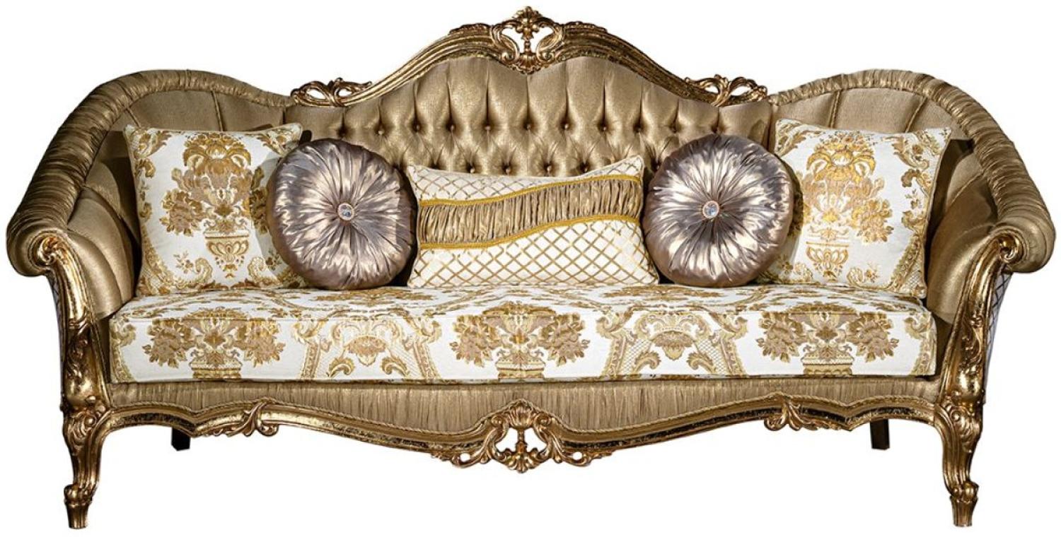 Casa Padrino Luxus Barock Sofa Gold / Weiß 256 x 87 x H. 120 cm, mit dekorativen Kissen Bild 1