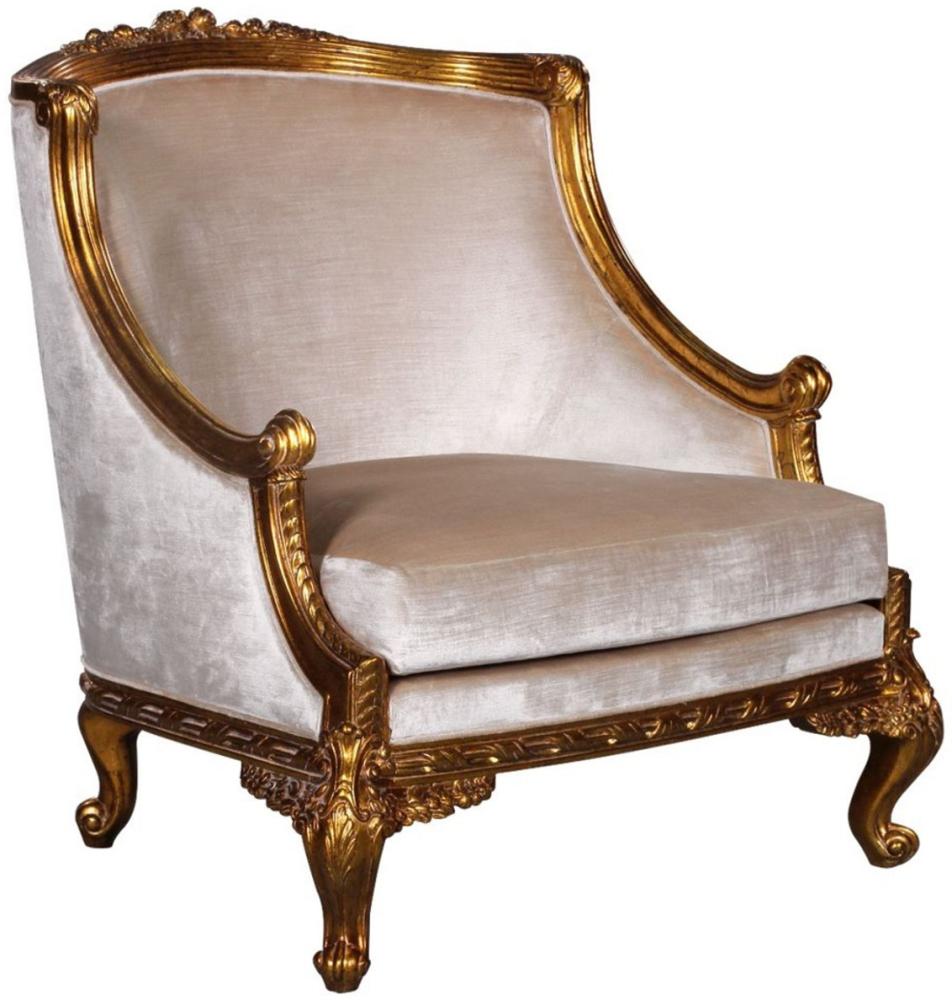 Casa Padrino Luxus Barock Sessel Silber / Gold - Prunkvoller Wohnzimmer Sessel im Barockstil - Barock Wohnzimmer Möbel - Edel & Prunkvoll Bild 1