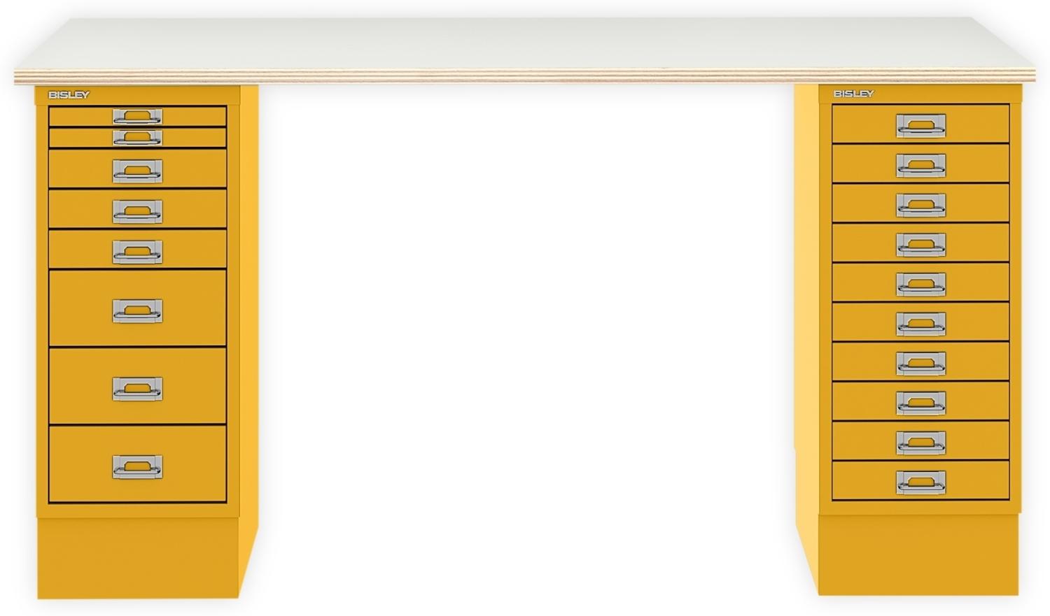 MultiDesk, 1 MultiDrawer mit 10 Schüben, 1 MultiDrawer mit 8 Schüben, Dekor Plywood, Farbe Sunflower, Maße: H 740 x B 1400 x T 600 mm Bild 1