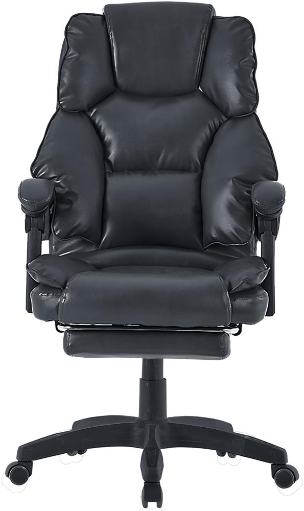 Bürostuhl mit Fußstütze und flexiblen 3-Punkt-Armlehnen - Schreibtischstuhl im Lederoptik-Design - ergonomischer Bürostuhl mit einer verstellbaren Rückenlehne für gesündere Sitzhaltung Schwarz-1 Bild 1