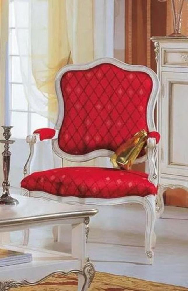 Casa Padrino Luxus Barock Sessel Rot / Weiß / Silber - Handgefertigter Wohnzimmer Sessel - Barock Wohnzimmer Möbel - Luxus Qualität - Made in Italy Bild 1