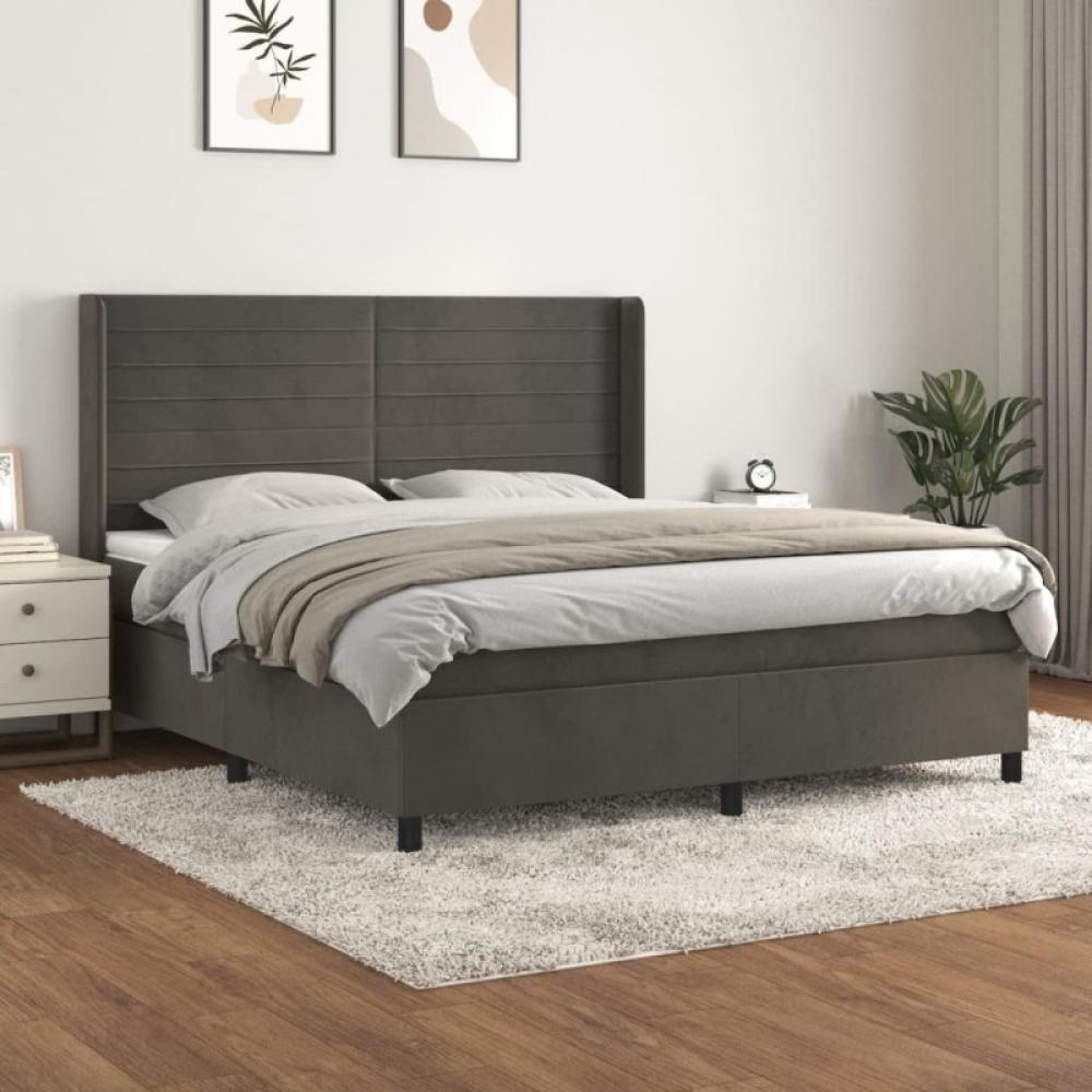 Boxspringbett mit Matratze Dunkelgrau 180x200 cm Samt (Farbe: Grau) Bild 1