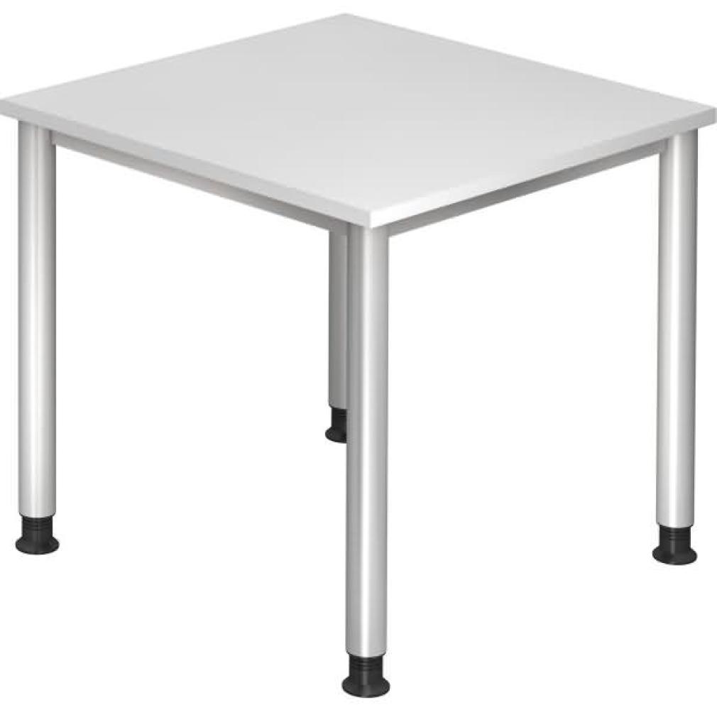 Schreibtisch HS08 4-Fuß rund 80x80cm Weiß Gestellfarbe: Silber Bild 1