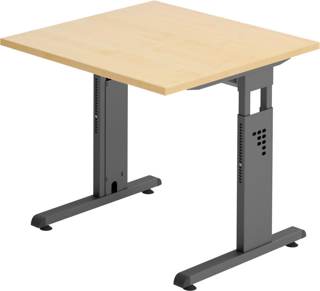 bümö® Schreibtisch O-Serie höhenverstellbar, Tischplatte 80 x 80 cm in Ahorn, Gestell in graphit Bild 1