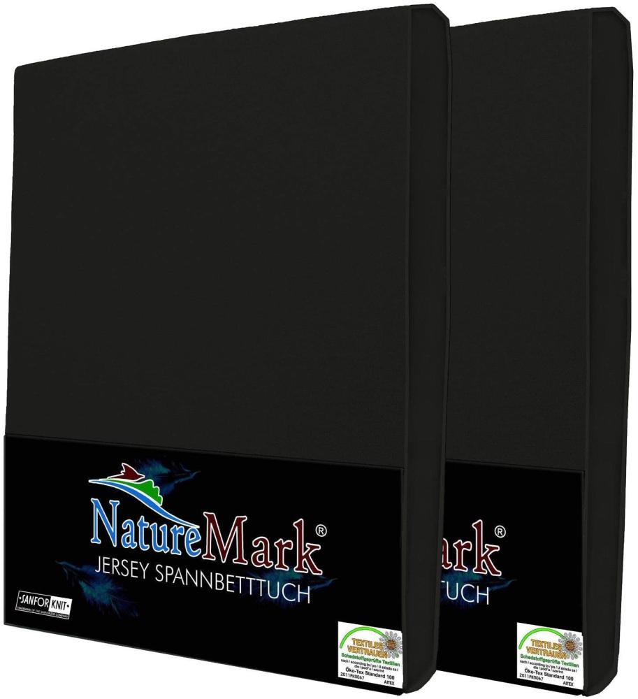 NatureMark 2er Pack Jersey Spannbettlaken, Spannbetttuch 100% Baumwolle in vielen Größen und Farben MARKENQUALITÄT ÖKOTEX Standard 100 | 90 x 200 cm - 100 x 200 cm - schwarz Bild 1