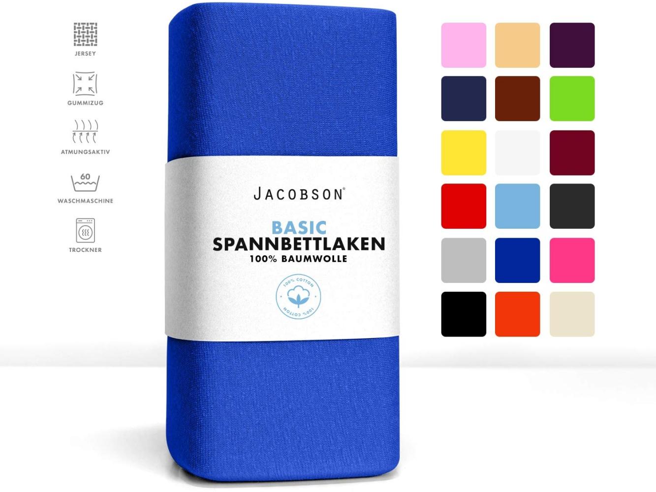Jacobson Jersey Spannbettlaken Spannbetttuch Baumwolle Bettlaken (Topper 140-160x200 cm, Royal Blau) Bild 1