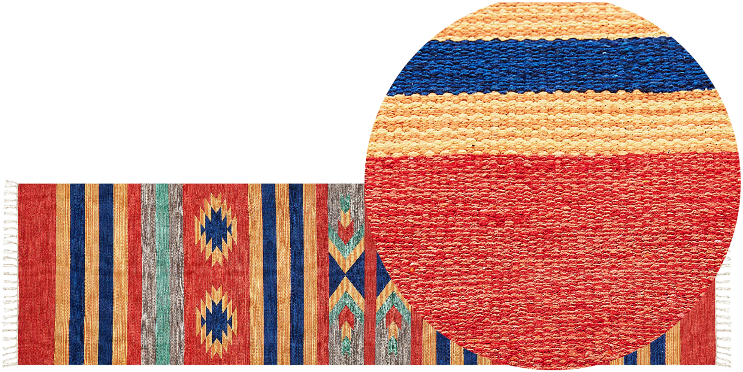 Kelim Teppich Baumwolle mehrfarbig 80 x 300 cm geometrisches Muster Kurzflor HATIS Bild 1