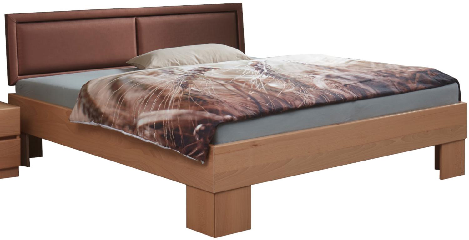Bed Box Massivholz Bettrahmen Premium Madrid Wildeiche rustikal mit Polsterkopfteil 120x220 cm Bild 1