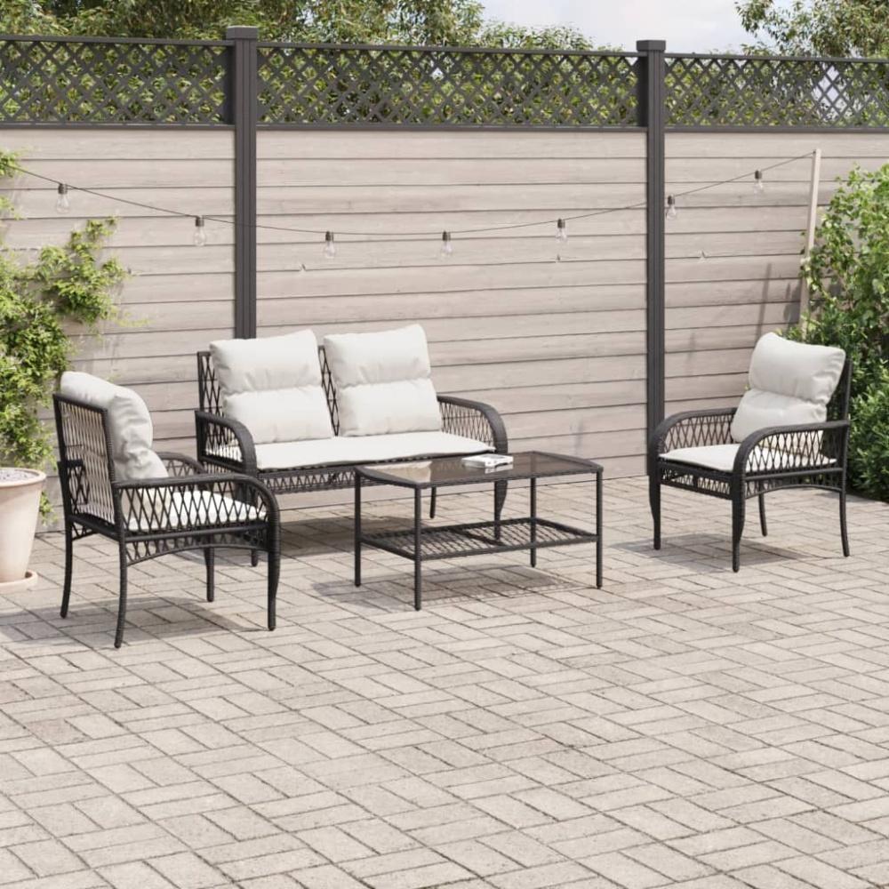 vidaXL 4-tlg. Garten-Sofagarnitur mit Kissen Schwarz Poly Rattan Bild 1