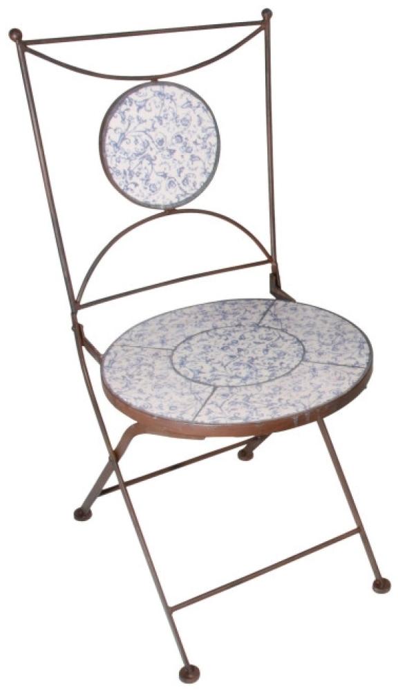 3 Stück Esschert Design Gartenstuhl mit Sitzfläche und Rückteil (Teil davon) aus Keramik in blau-weiß, ca. 42 cm x 54 cm x 89 cm Bild 1