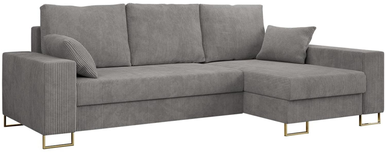 Ecksofa, Bettsofa, L-Form Couch mit Bettkasten - DORIAN-L - Hellgrau Cord Bild 1