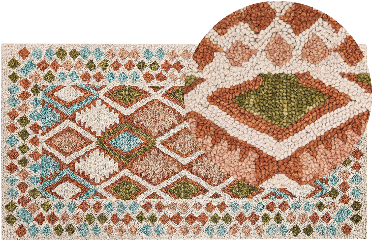 Teppich Wolle mehrfarbig 80 x 150 cm geometrisches Muster Kurzflor ERMENEK Bild 1