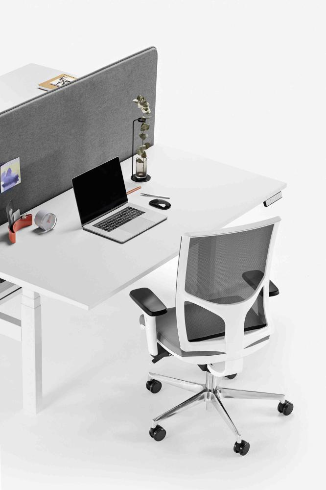 Bürodrehstuhl ZED, netzbespannte Rückenlehne, aluminiumfußkreuz und weißen Kunststoffdetails Bild 1