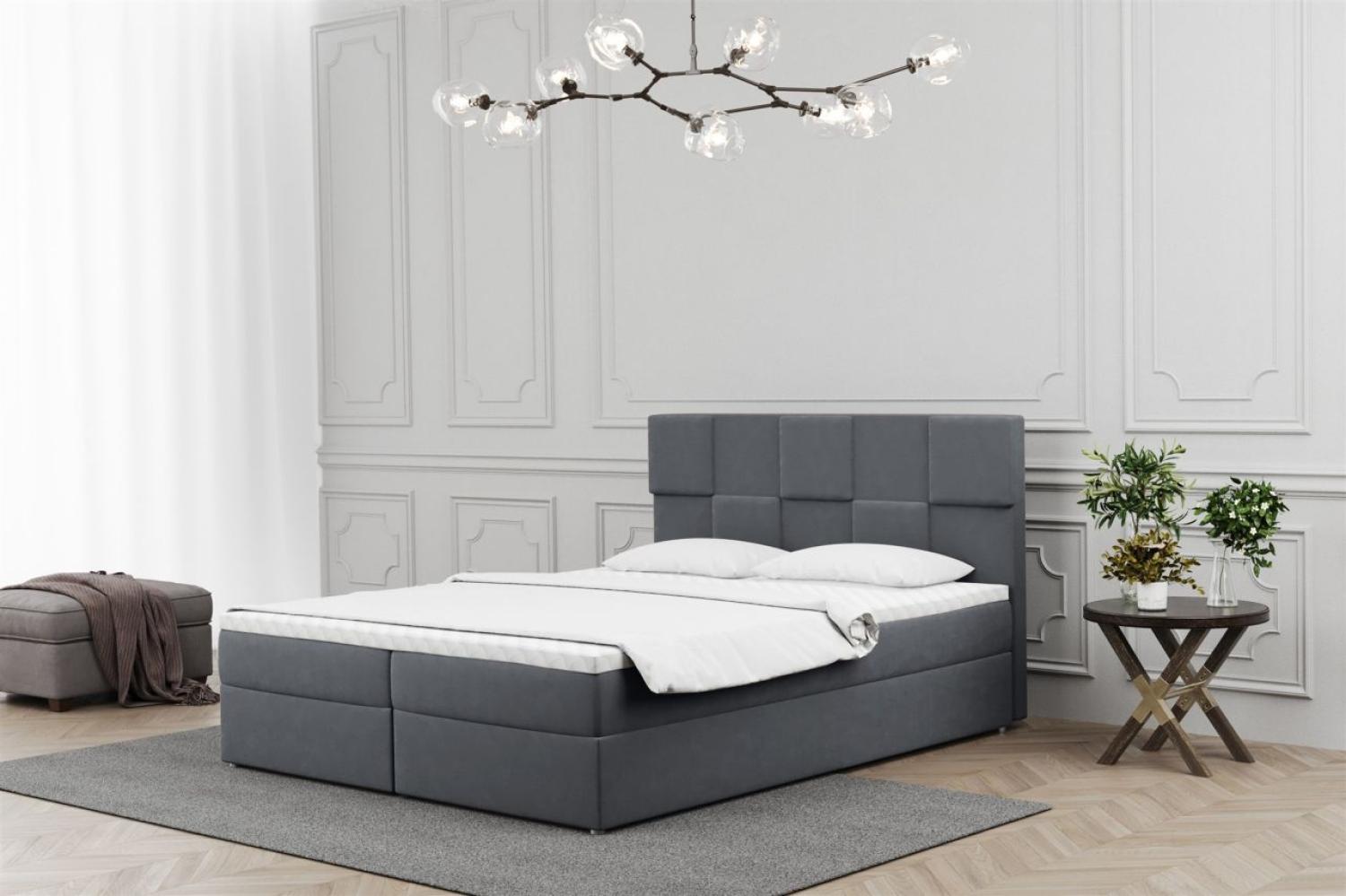 Boxspringbett Schlafzimmerbett JOLIE 140x220cm in Stoff Matt Velvet Dunkelgrau Bild 1