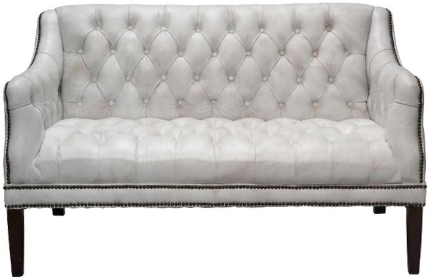 Casa Padrino Luxus Echtleder 2er Chesterfield Sofa Vintage Weiß / Schwarz 135 x 79 x H. 84 cm Bild 1