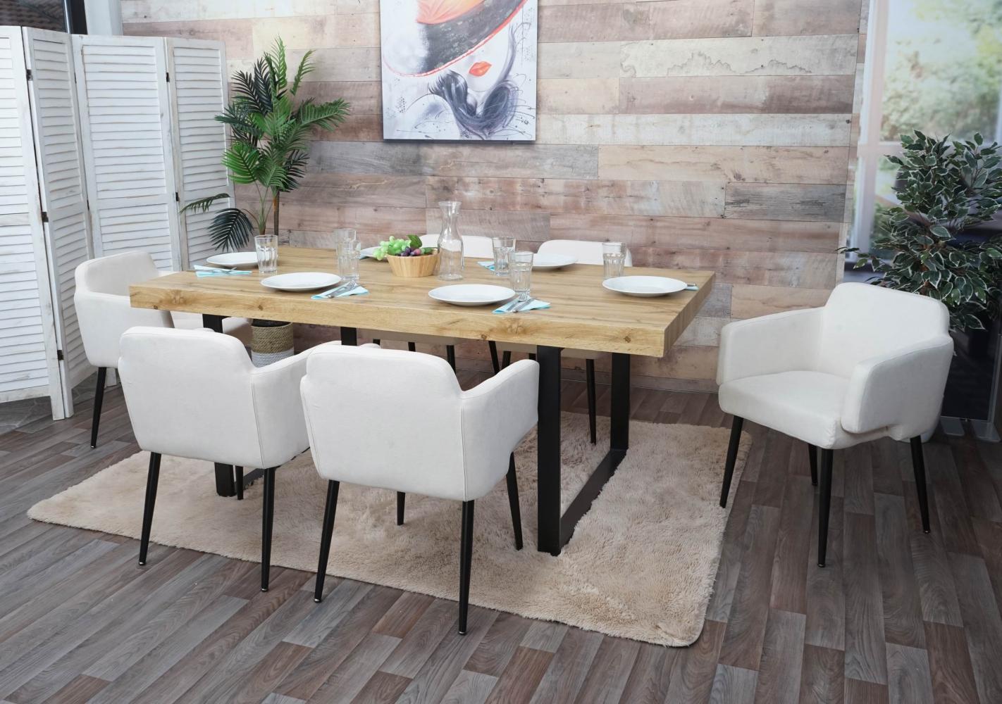 6er-Set Esszimmerstuhl HWC-L13, Polsterstuhl Küchenstuhl Stuhl mit Armlehne, Stoff/Textil Metall ~ creme-weiß Bild 1