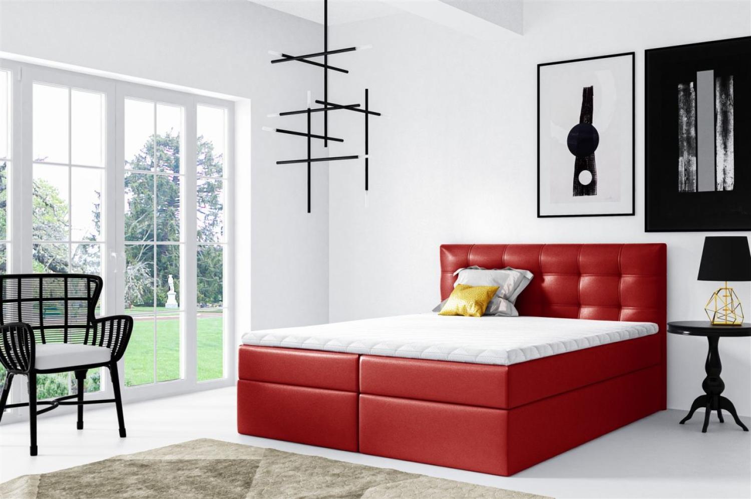 Boxspringbett Schlafzimmerbett OVIEDO XL 120x220cm Kunstleder Rot Bild 1