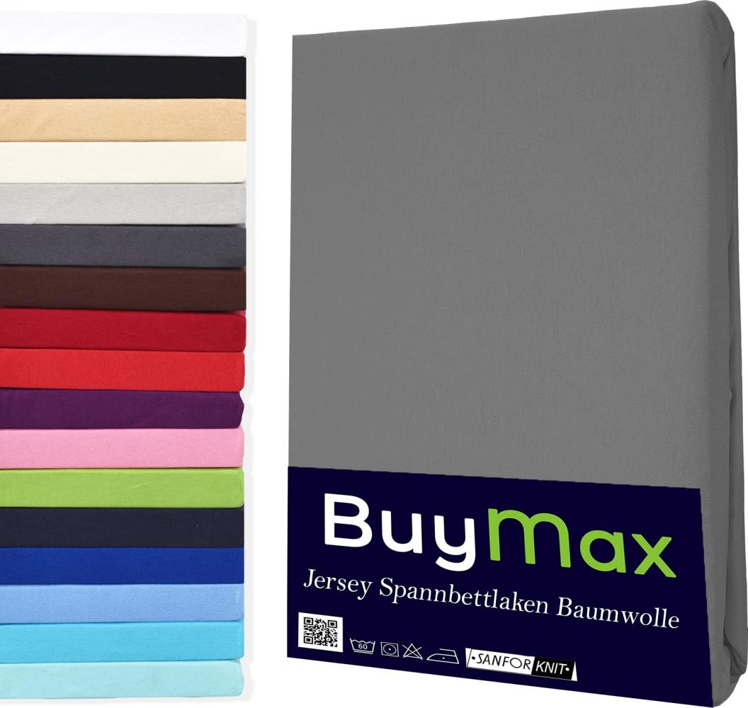 Buymax Spannbettlaken 200x200cm Doppelpack 100% Baumwolle Spannbetttuch Bettlaken Jersey, Matratzenhöhe bis 25 cm, Farbe Anthrazit-Grau Bild 1