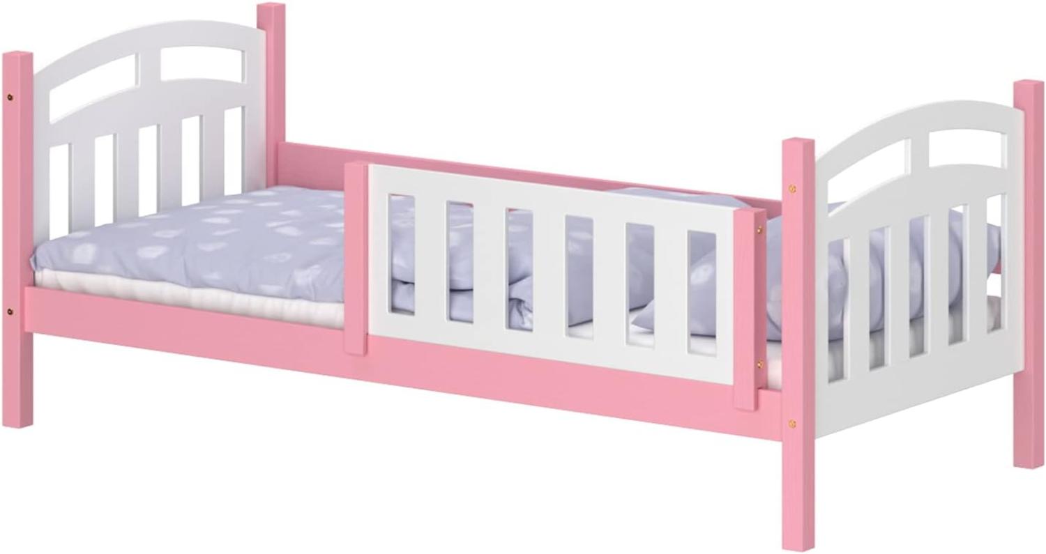 WNM Group Kinderbett für Mädchen und Jungen Suzie - Jugenbett aus Massivholz - Hohe Qualität Bett mit Rausfallschutz für Kinder 180x80 cm - Rosa Bild 1