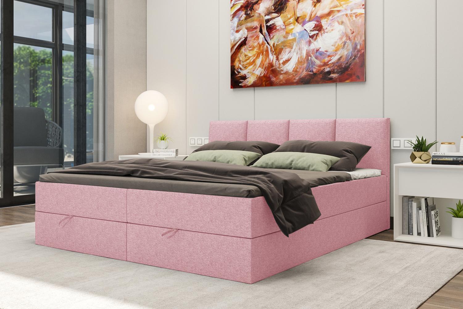 99rooms Alvaro Boxspringbett 180x200 cm Webstoff MALMO_NEW Rosa mit Topper Bild 1