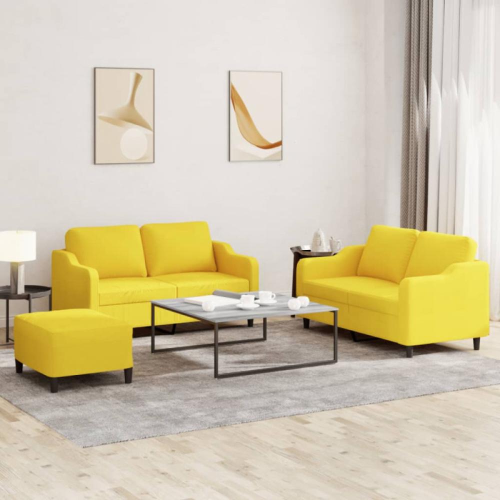 3-tlg. Sofagarnitur mit Kissen Hellgelb Stoff (Farbe: Gelb) Bild 1