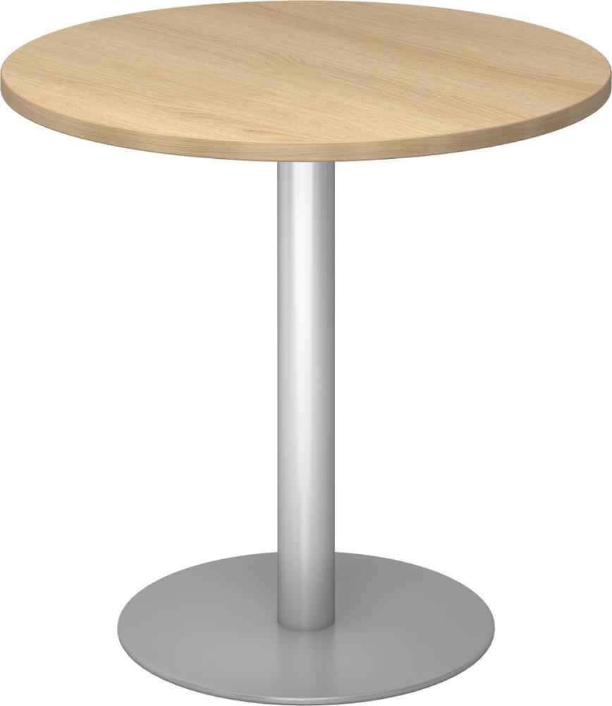 bümö® Besprechungstisch STF, Tischplatte rund 80 x 80 cm in Eiche, Gestell in silber Bild 1