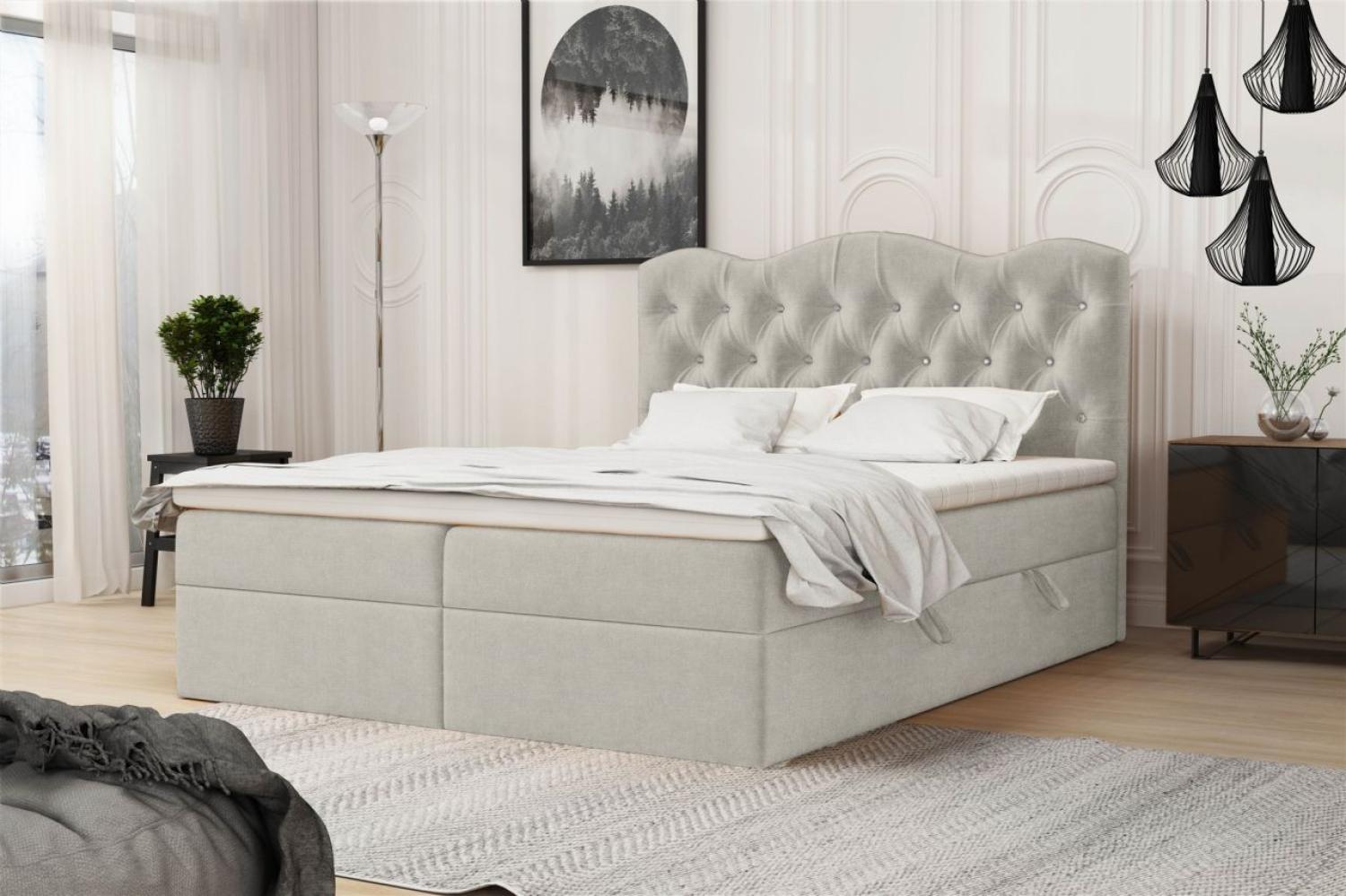 Boxspringbett Schlafzimmerbett LODOS 200x200cm Stoff Perfect Harmony Beige Bild 1