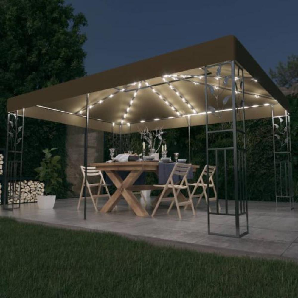 Pavillon mit Doppeldach & LED-Lichterkette 3x4 m Taupe Bild 1