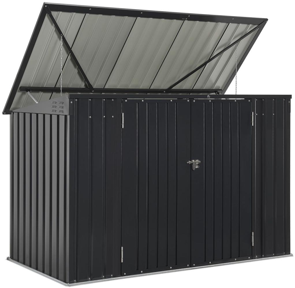 Juskys 3er Mülltonnenbox Namur 3 x 120 Liter Tonnen - 2 m² - 2 große Türen - Metall Mülltonnenverkleidung Müllbox Müllhaus Aufbewahrungsbox Bild 1