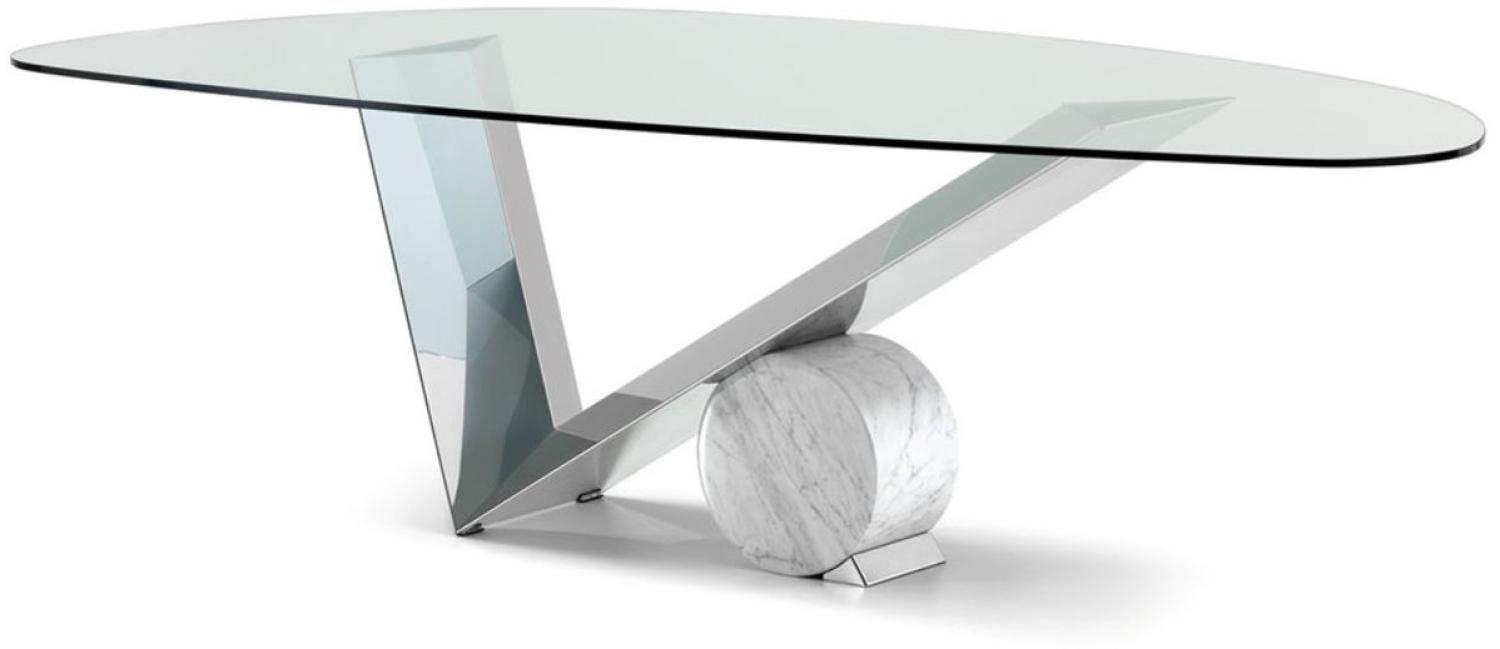 Casa Padrino Designer Esstisch Silber / Weiß 240 x 115 x H. 75 cm - Esszimmertisch mit Glasplatte - Moderne Esszimmer Möbel - Luxus Kollektion Bild 1