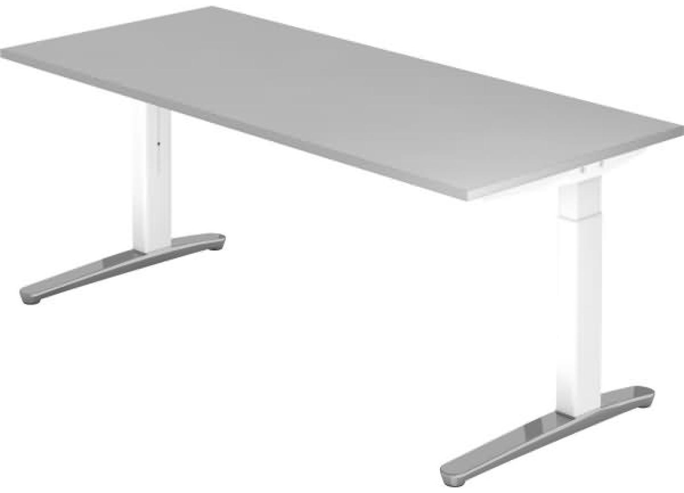 'XB19' Schreibtisch, C-Fuß, poliert, 180x80cm, Grau / Weiß Bild 1