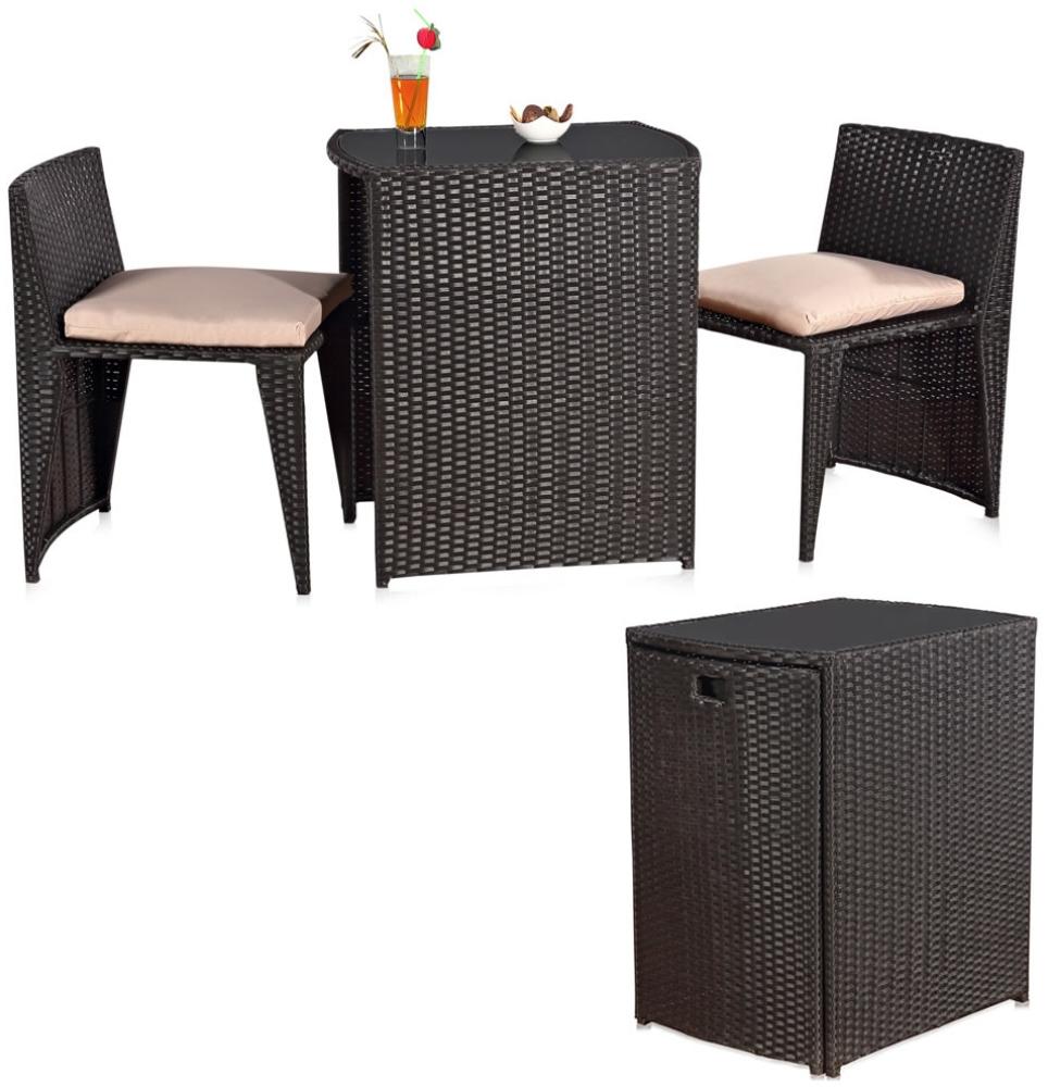3tlg. Polyrattan Lounge Gartenset Sitzgruppe in Schwarz Tisch mit 2 Stühlen Bild 1
