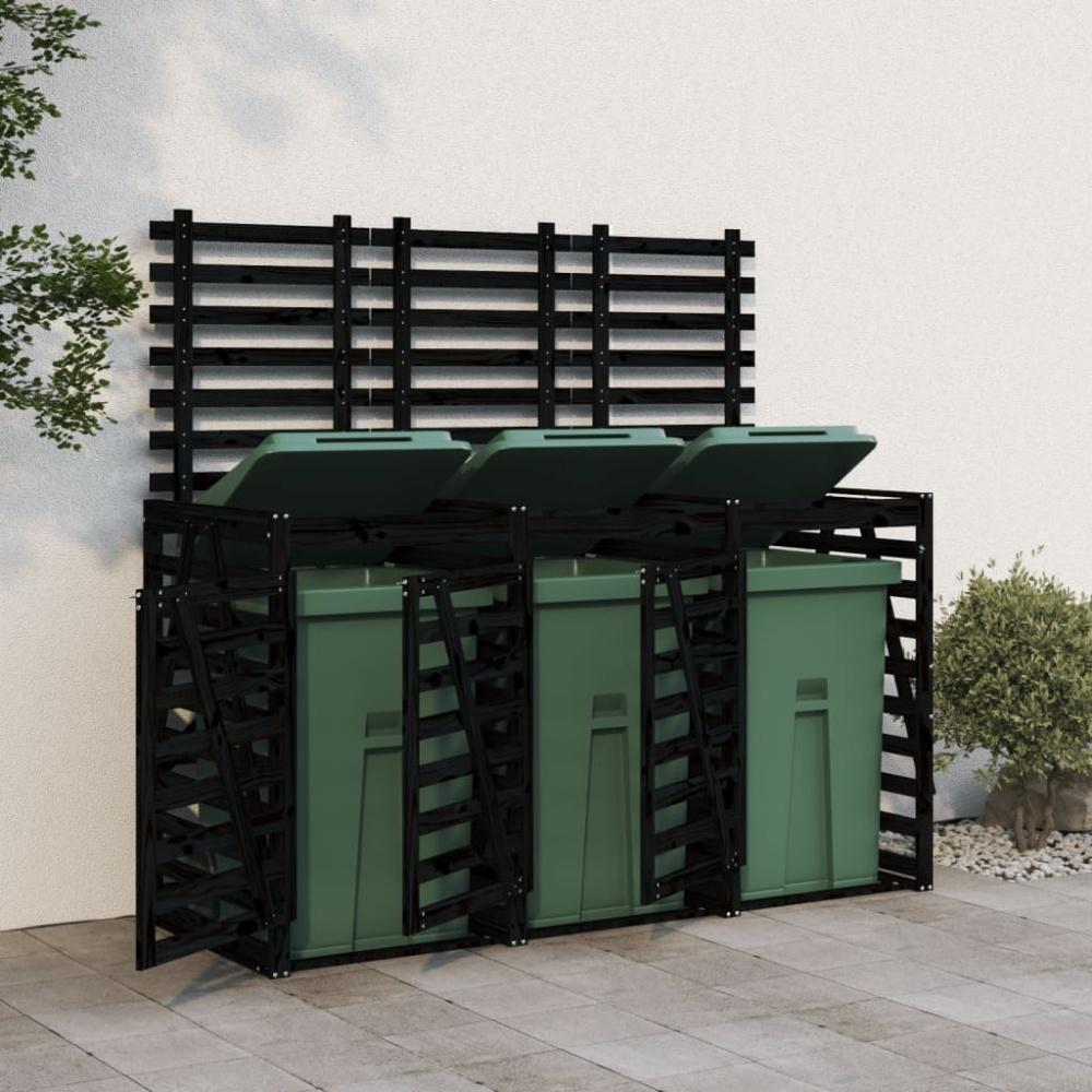 vidaXL Mülltonnenbox für 3 Tonnen Schwarz Massivholz Kiefer Bild 1