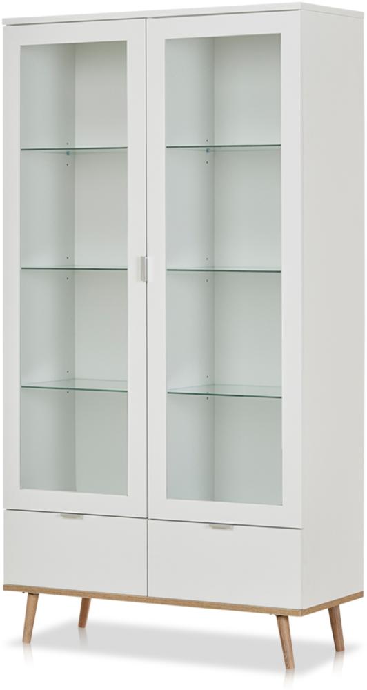 KHG Vitrine 2-türig mit Einlegeboden Scandi, Glas-Schrank aus Holzwerkstoff weiß foliert für Wohnzimmer und Esszimmer, 100 x 185 x 40 cm (B/H/T) Bild 1