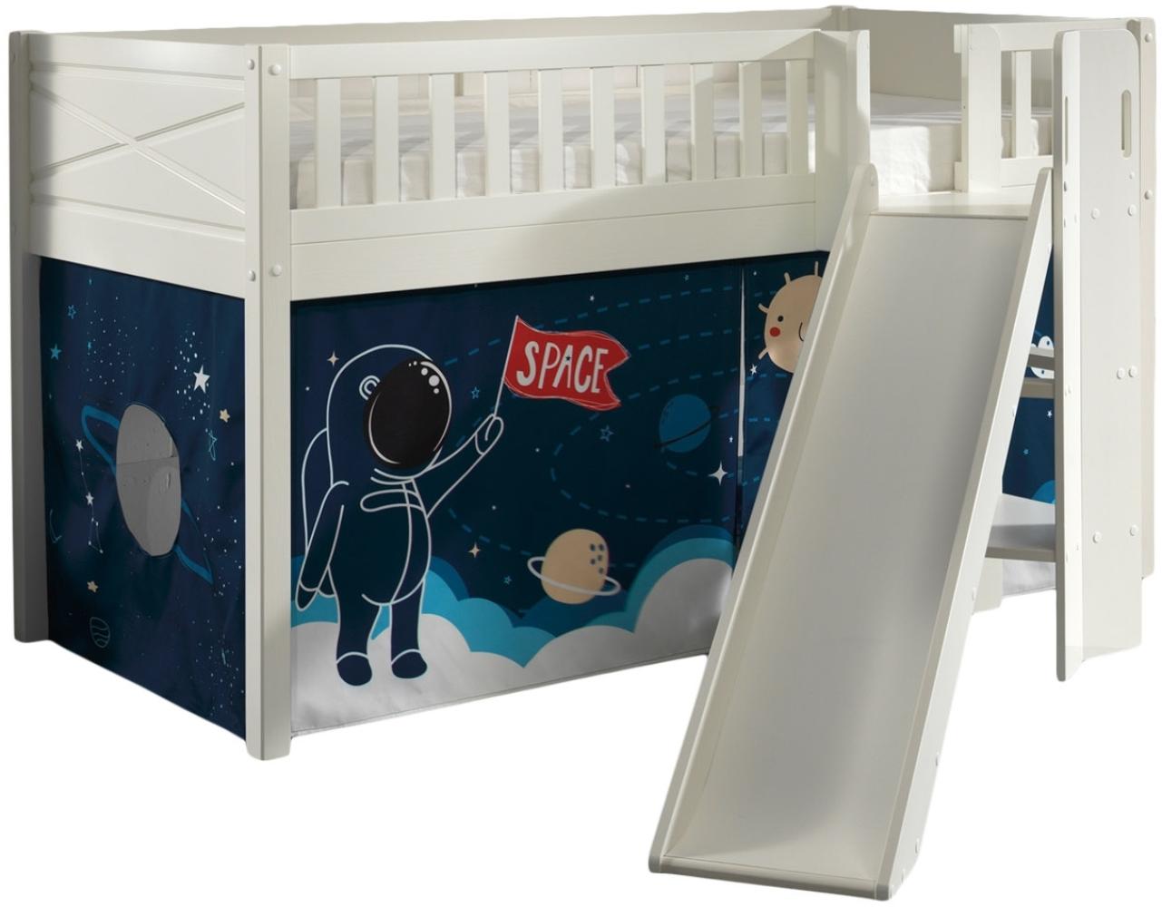 SCOTT 'Space Shuttle' Spielbett,, mit Rolllattenrost, Rutsche, Leiter und Textilset, Weiß lackiert, 90 x 200 cm Bild 1