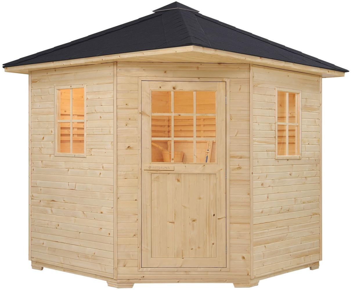 Artsauna Gartensauna Eldur mit 8 kW Ofen, Beleuchtung & Zubehör – Saunahaus aus Fichtenholz – Außensauna für 4 Personen – Outdoor Sauna 200x200x256 cm Bild 1