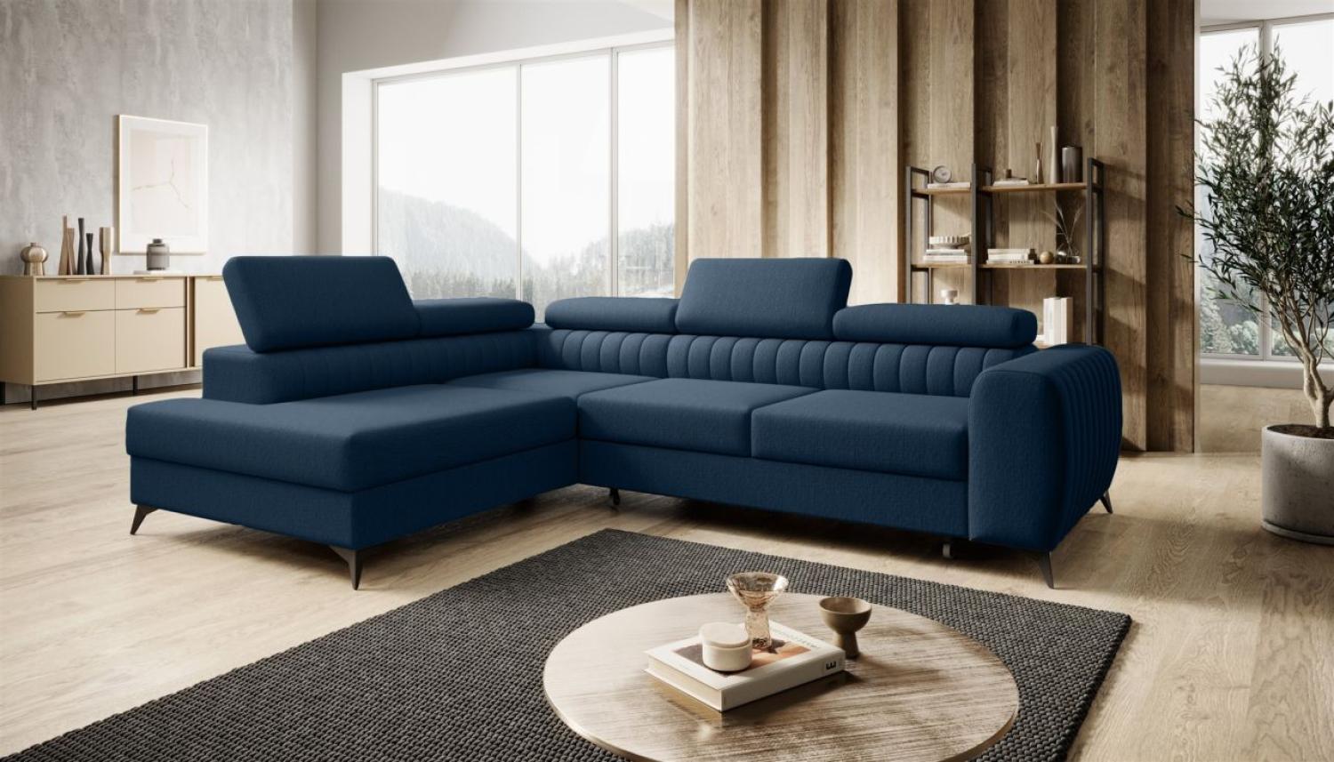 Ecksofa Schlafsofa Sofa FARGO in Stoff Vogue Dunkelblau Ottomane Links Bild 1